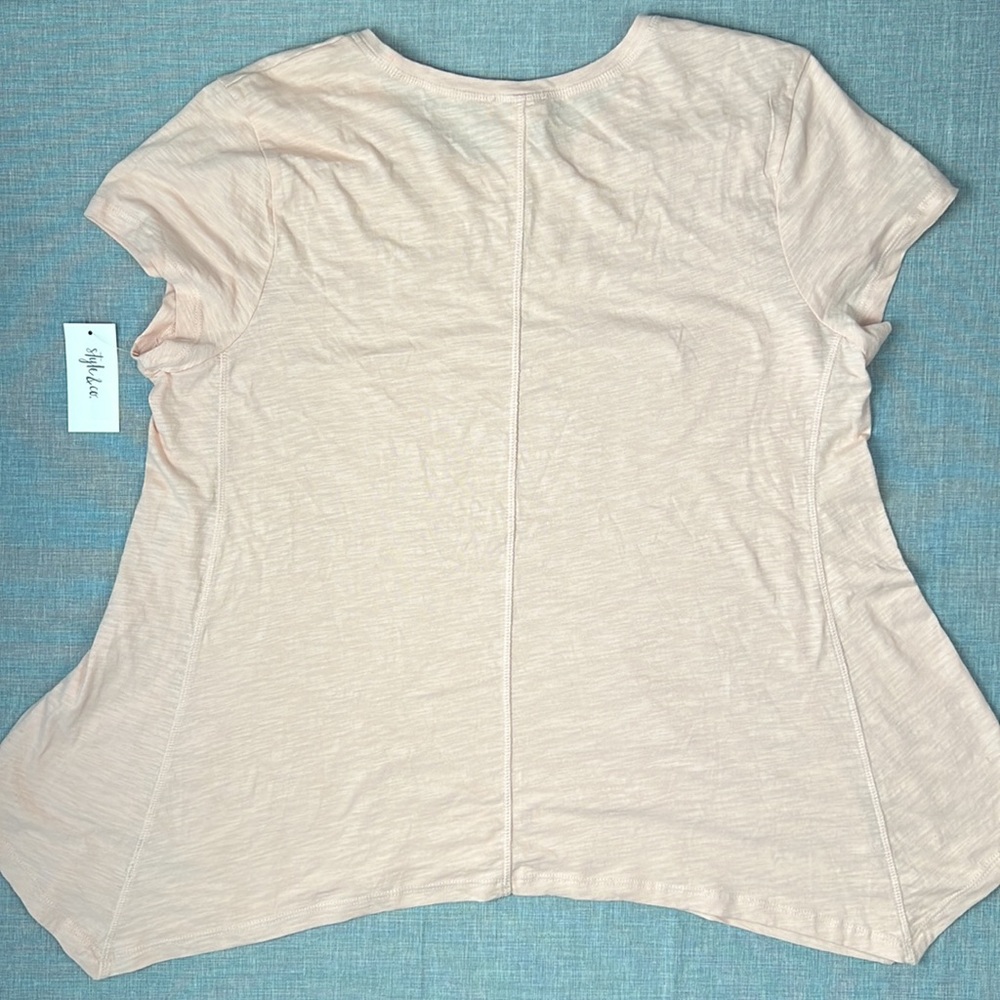 Style & Co Blush Pink Handkerchief Hem Short Sleeve Top Size XL - Picture 5 of 5